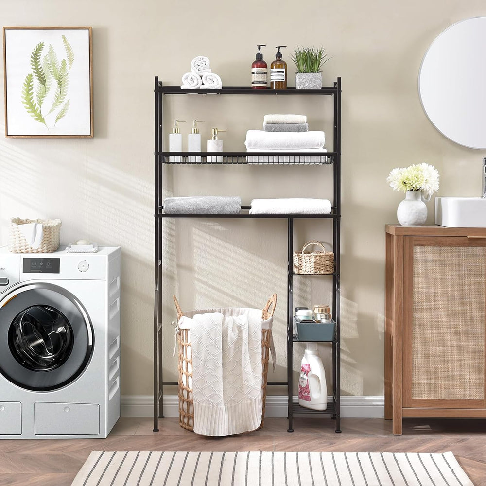 Lauren&Harold 6-Tier Over The Toilet Storage with Side Rack Black