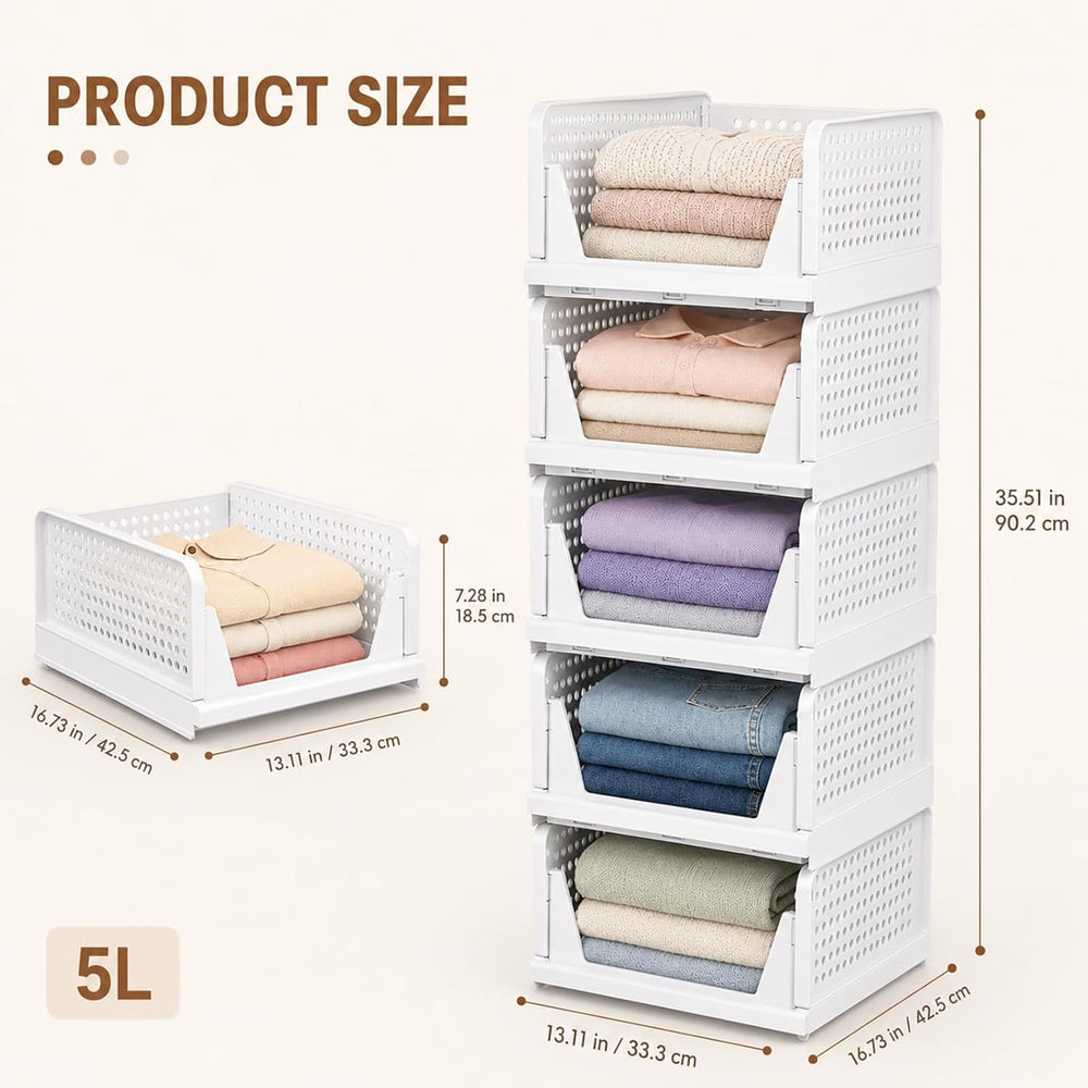 5 Pack Stackable Closet Organizer Basket- Closet Organizers and Storage