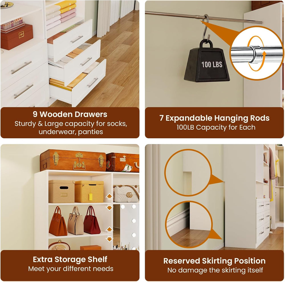 Closet System with 9 Drawers, 6-20FT Custom Closet Organizer System
