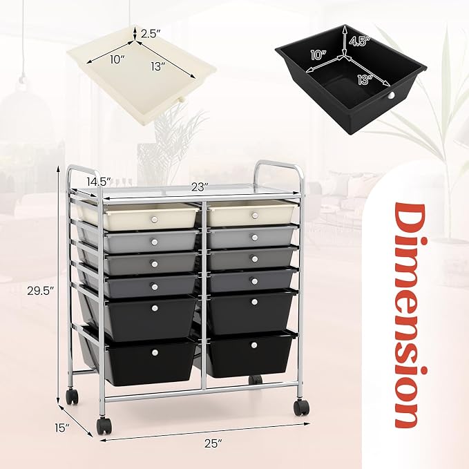 GOFLAME 12-Drawer Rolling Storage Cart, Mobile Utility Cart