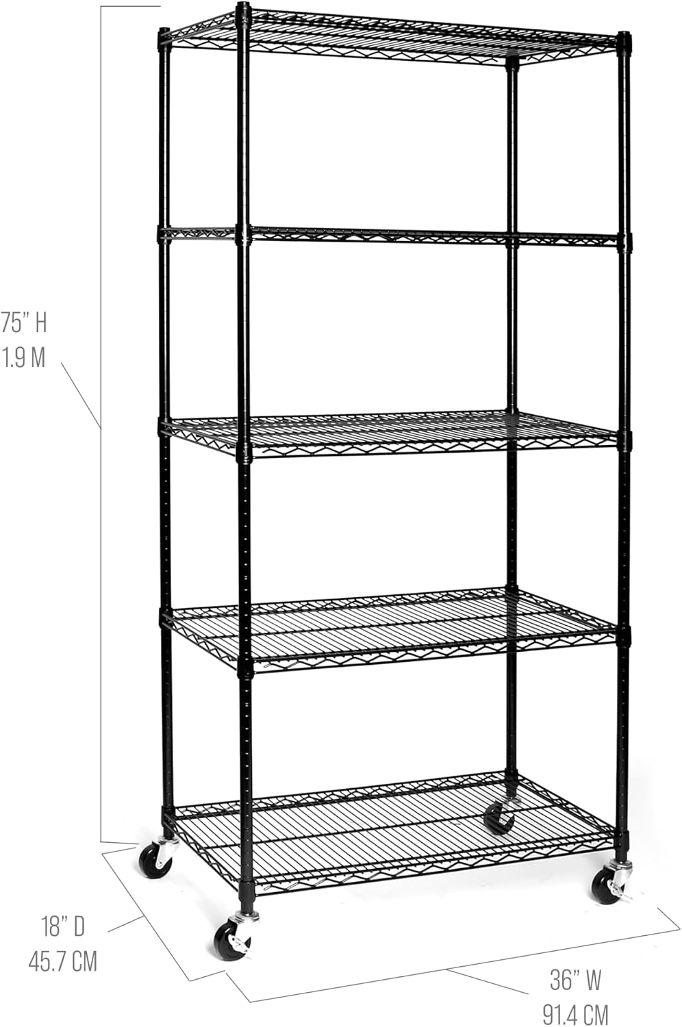 UltraDurable 5-Tier NSF Steel Wire Shelving, 36"W x 18"D x 75"...