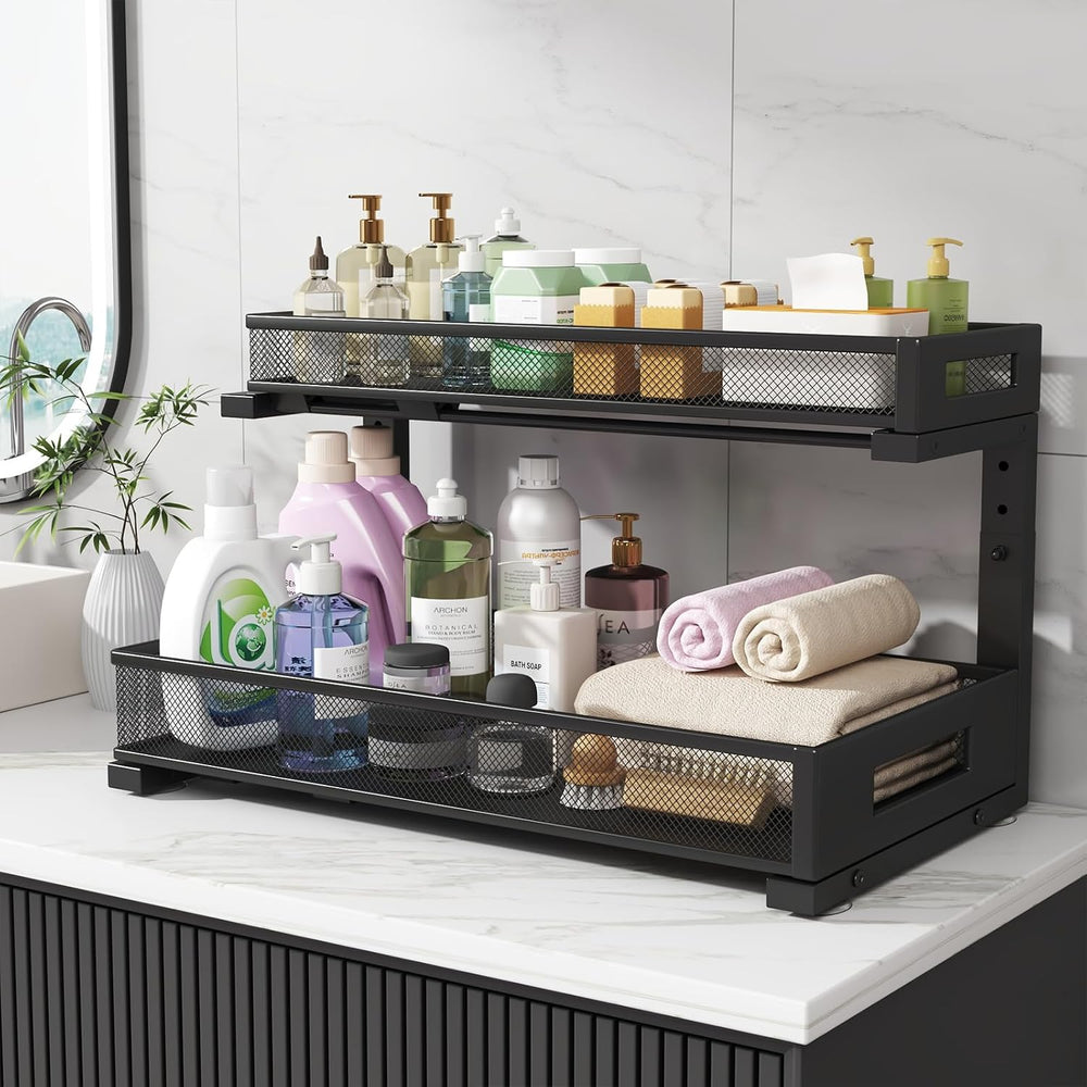 2 Pack 19IN Depth Under Sink Storage Organizer, Large 2-Tier Elegant Mesh Pul...
