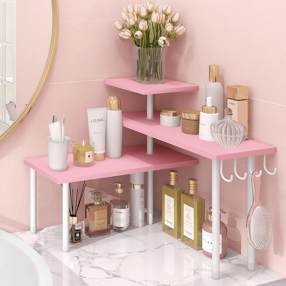 3-Tier Counter Organizer Shelf for Bathroom, Corner Shelf for Countertop, Ove...