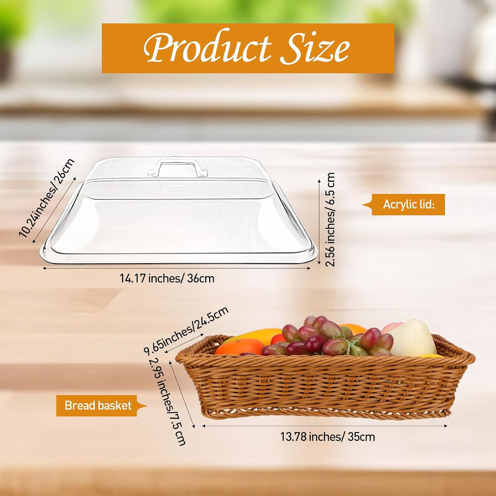 Mumufy 2 Pack Wicker Large Bread Basket with Acrylic Lid Housewarming Gift Wo...