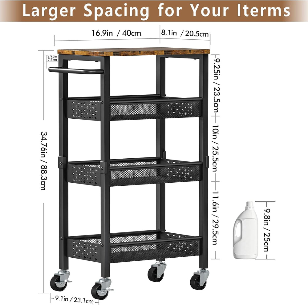 Slim Storage Cart with Wheels, 4 Tier Narrow Organizer, Metal Frame