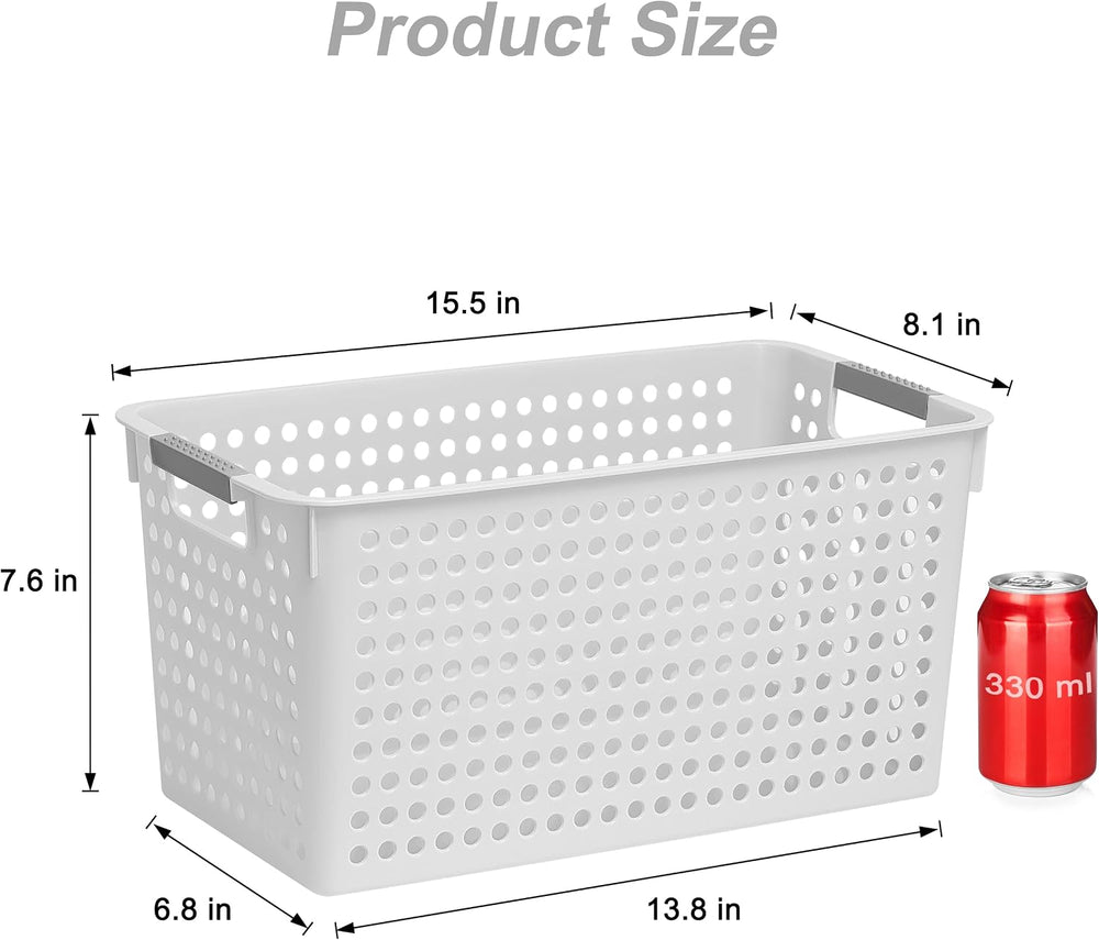 Soddeph Slim Plastic Storage Basket with Handles, Narrow Organizer box for Sh...