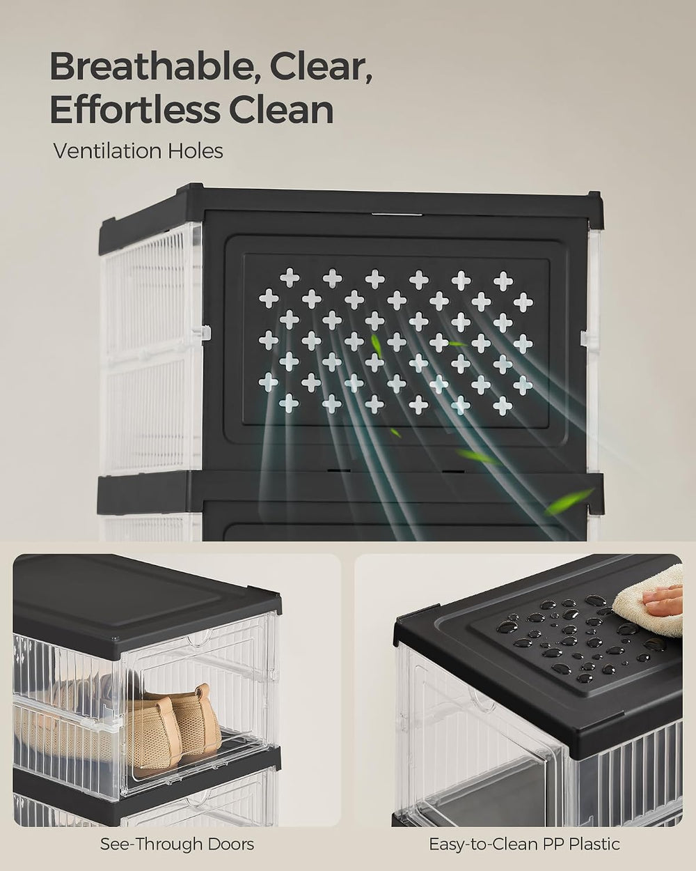 SONGMICS Foldable Shoe Boxes, 6-Tier for 18 Pack, Fit up to US size 13