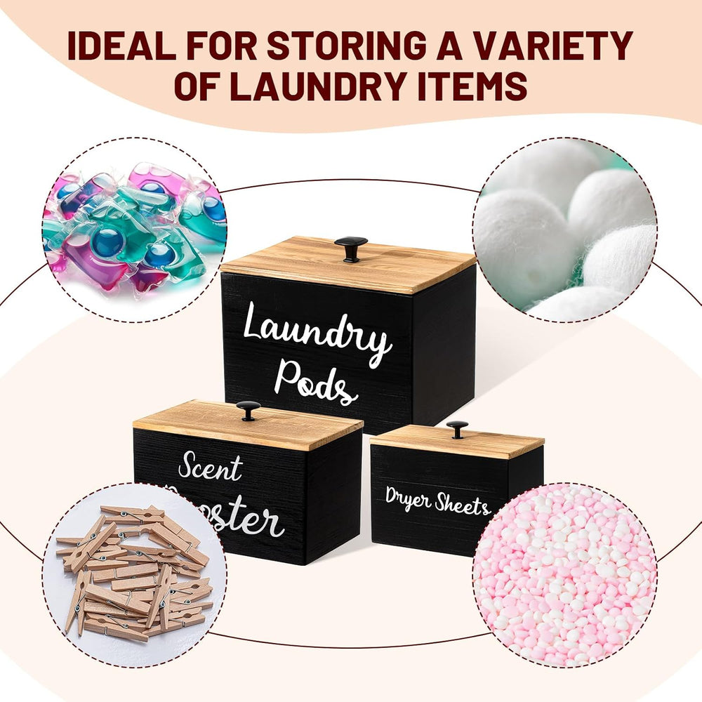 Dandat 3 Pcs Wood Laundry Pods Container Farmhouse Decoration Laundry Room Or...