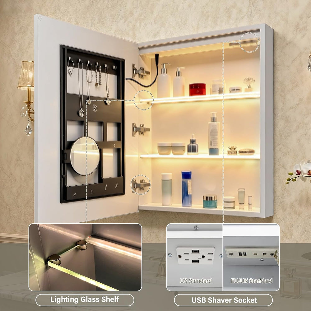 LED Medicine Cabinet with Light,Mirror Cabinet with Cosmetics Storage Rack,3X...