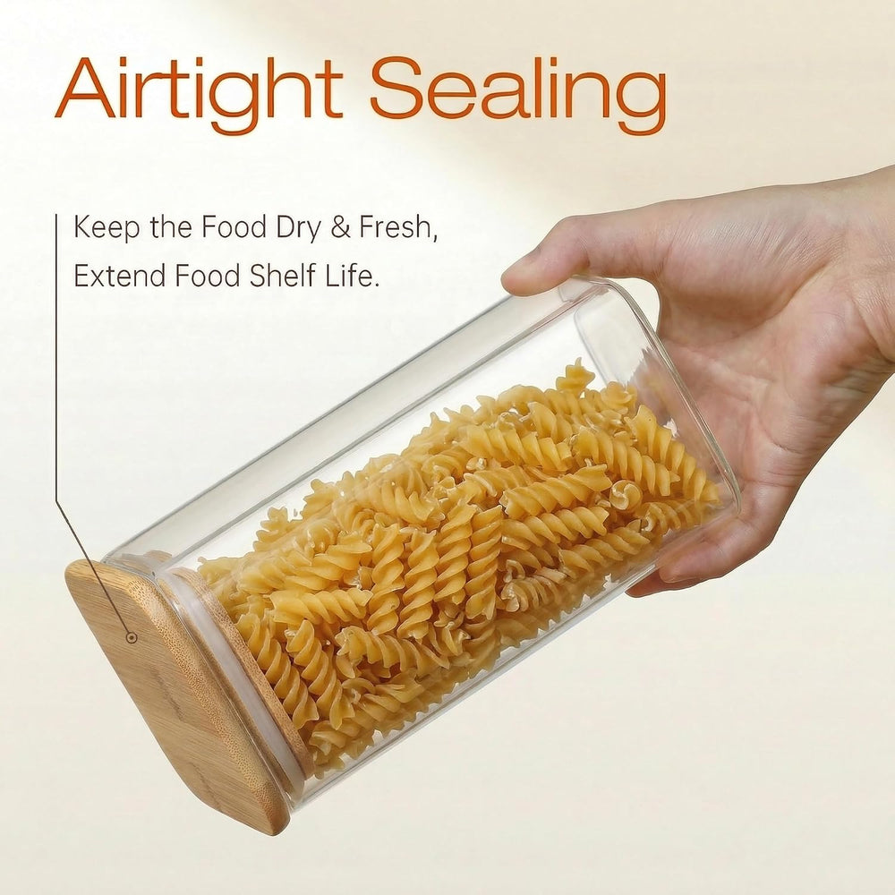 HomArtist Square Glass Jars with Bamboo Lids [Muti Size Set of 5], Glass Cani...