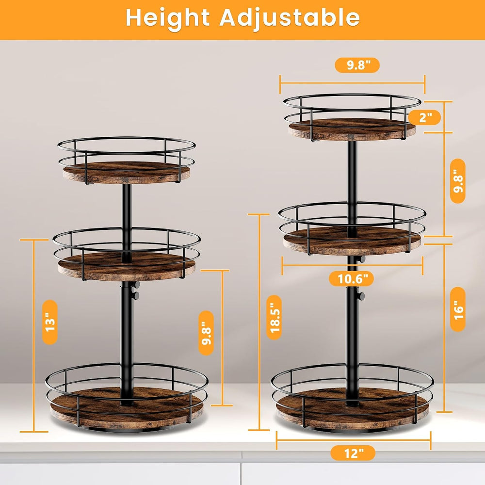3 Tier Lazy Susan Spice Rack Organizer 360° Rotating, Black