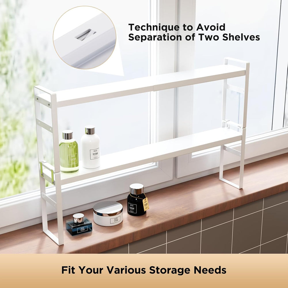 2 Tier Expandable Stackable Narrow Shelf Organizer, White