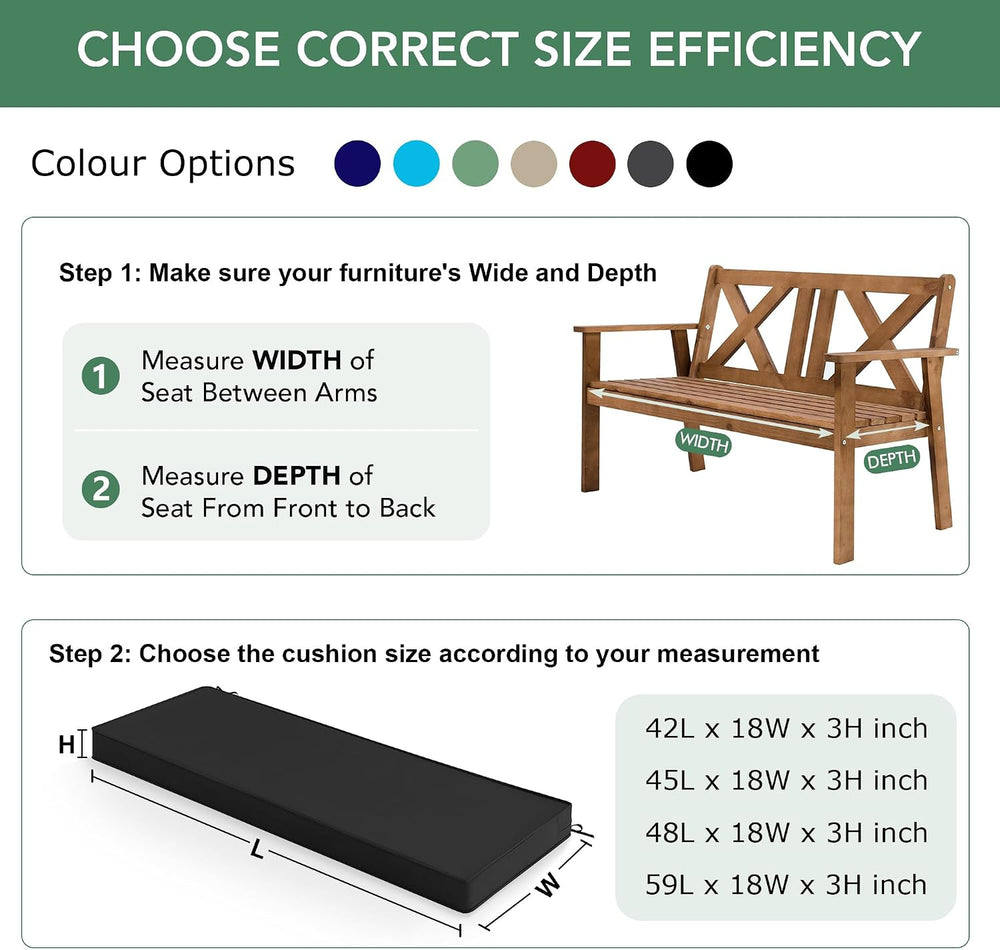 Outdoor Bench Cushion Pad, 48 x 18 x 3 Inch, Black