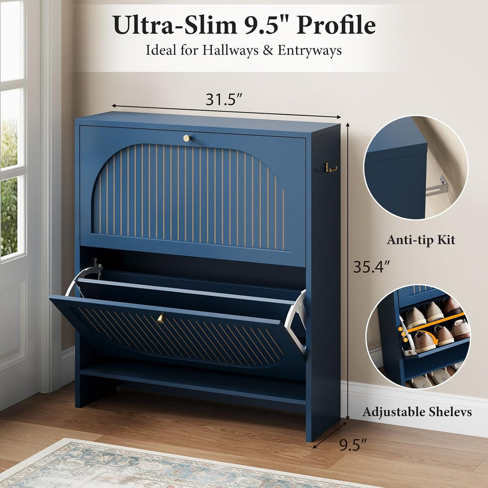 Nicetree Fluted Shoe Cabinet for Entryway, Modern Shoe Rack with Anti-Tip Pro...