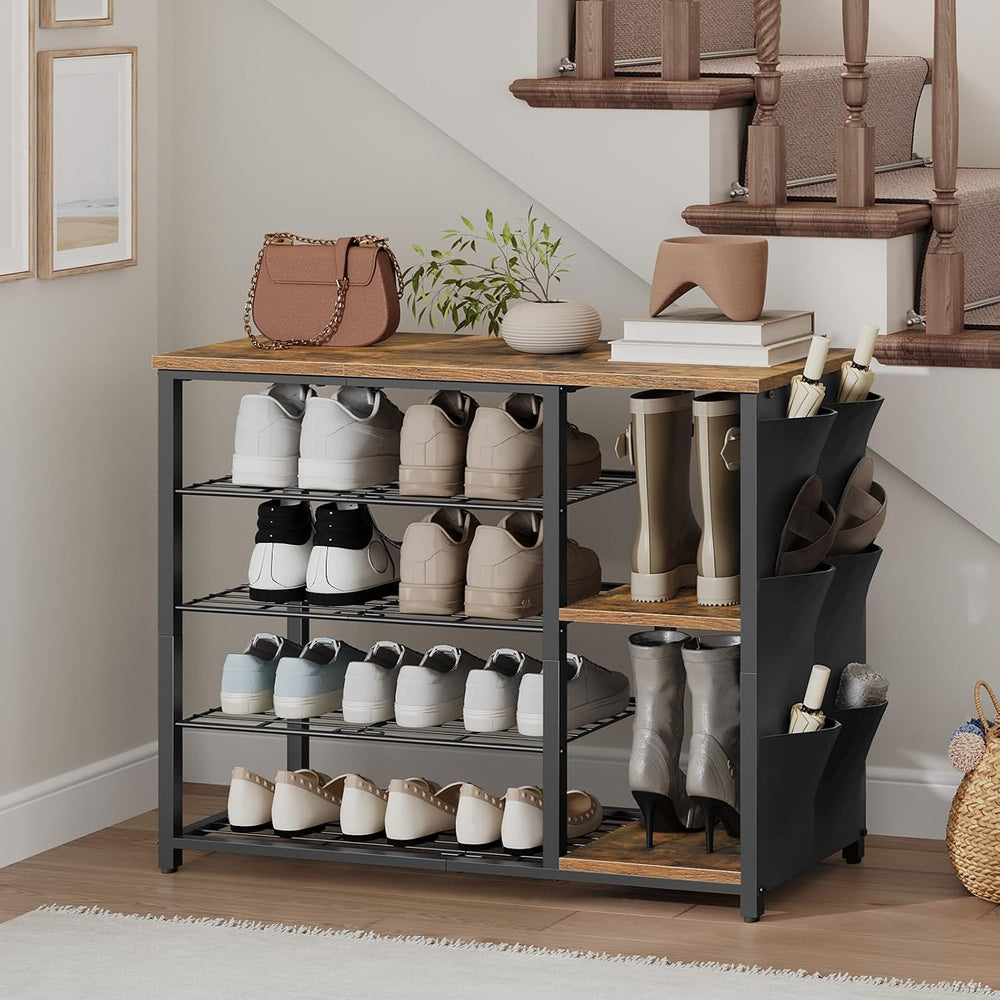 YATINEY Industrial 5-Tier Shoe Rack, Metal Shoe Storage Organizer with Side O...