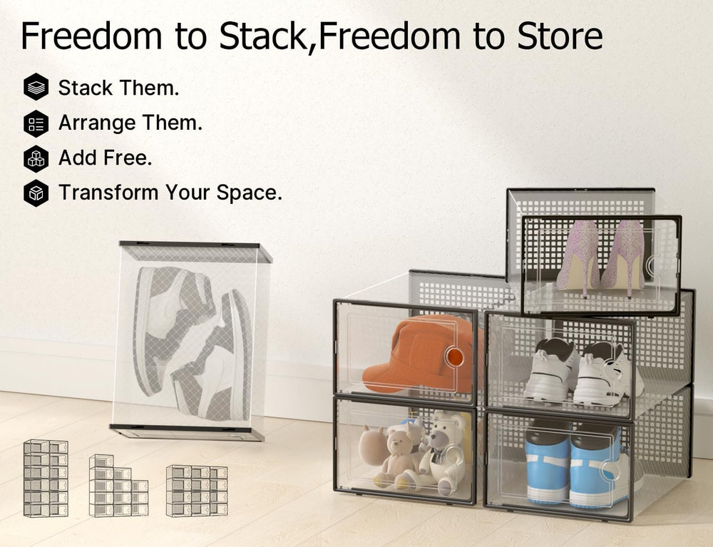 Kuject XX-Large Shoe Storage Boxes 12 Pack, Clear Stackable Shoe Organizer