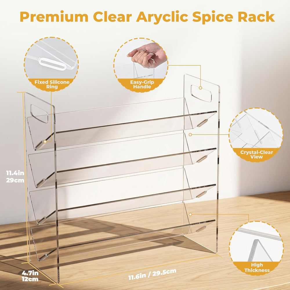 4-Tier Acrylic Spice Rack Organizer with 24 Glass Spice Jars and Wooden Lids,...