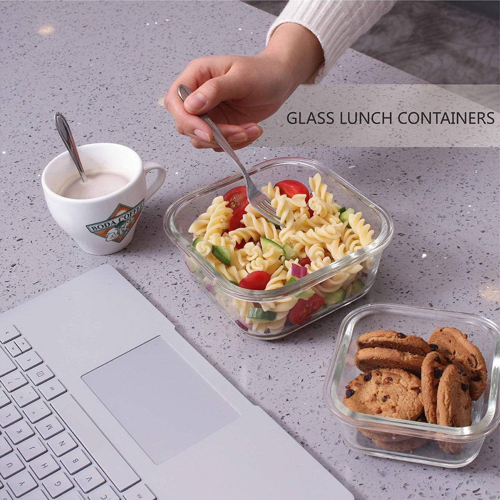 AILTEC Glass Food Storage Containers with Lids 9 Pack, 3 Shape Airtight Set