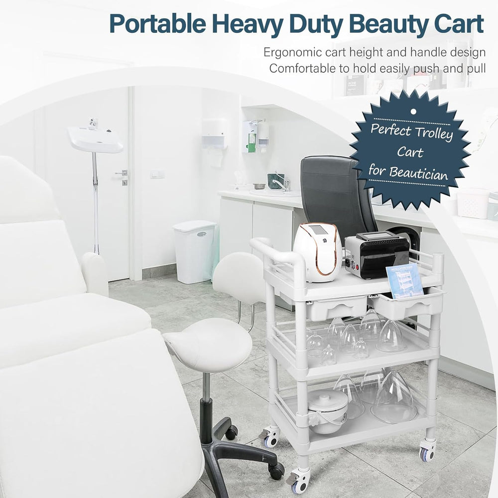 Beauty Salon Trolley Cart, Esthetician Cart with Wheels & Bucket and 2 Bi...