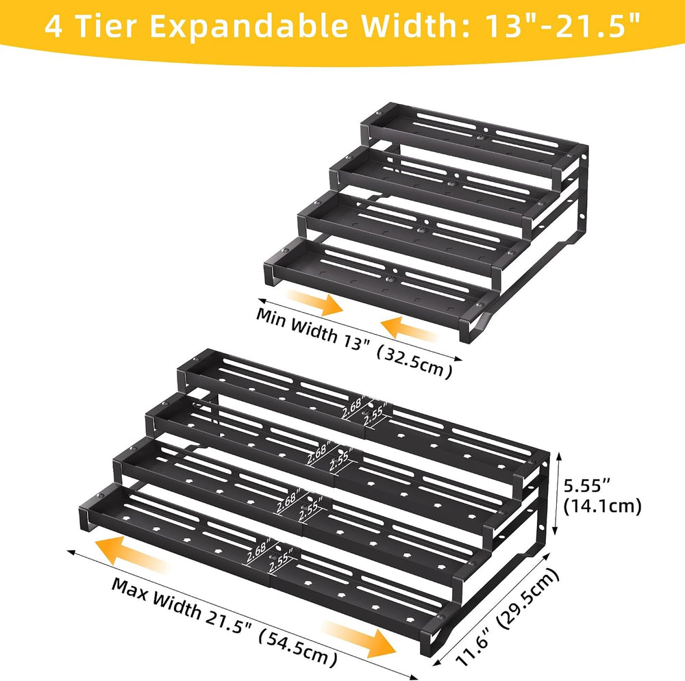 Expandable Spice Rack Organizer for Cabinet, 4-Tier Metal Shelf
