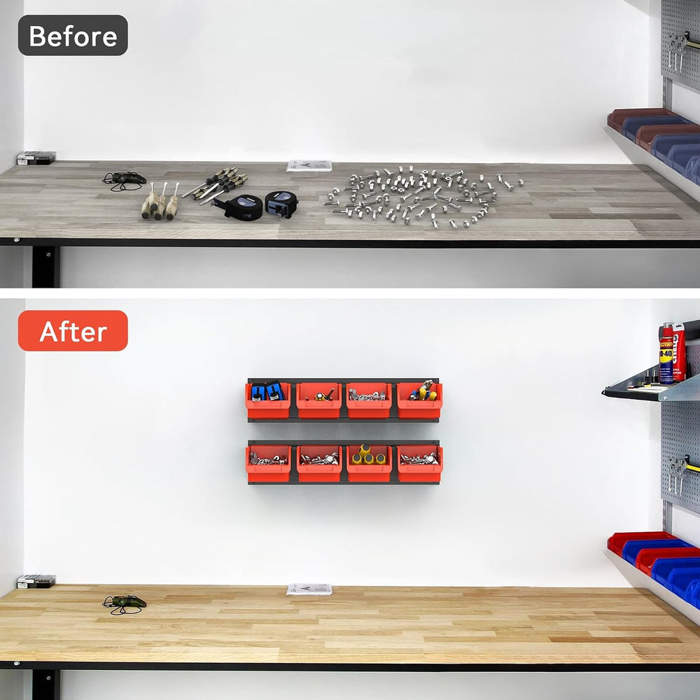 TORACK Wall Mounted Storage Bins, 16 Plastic Bins for Tools Organization