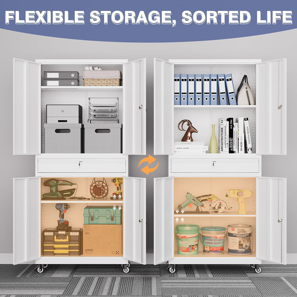 73" Metal Garage Storage Cabinet with Wheels， Rolling Tool Storage with ...