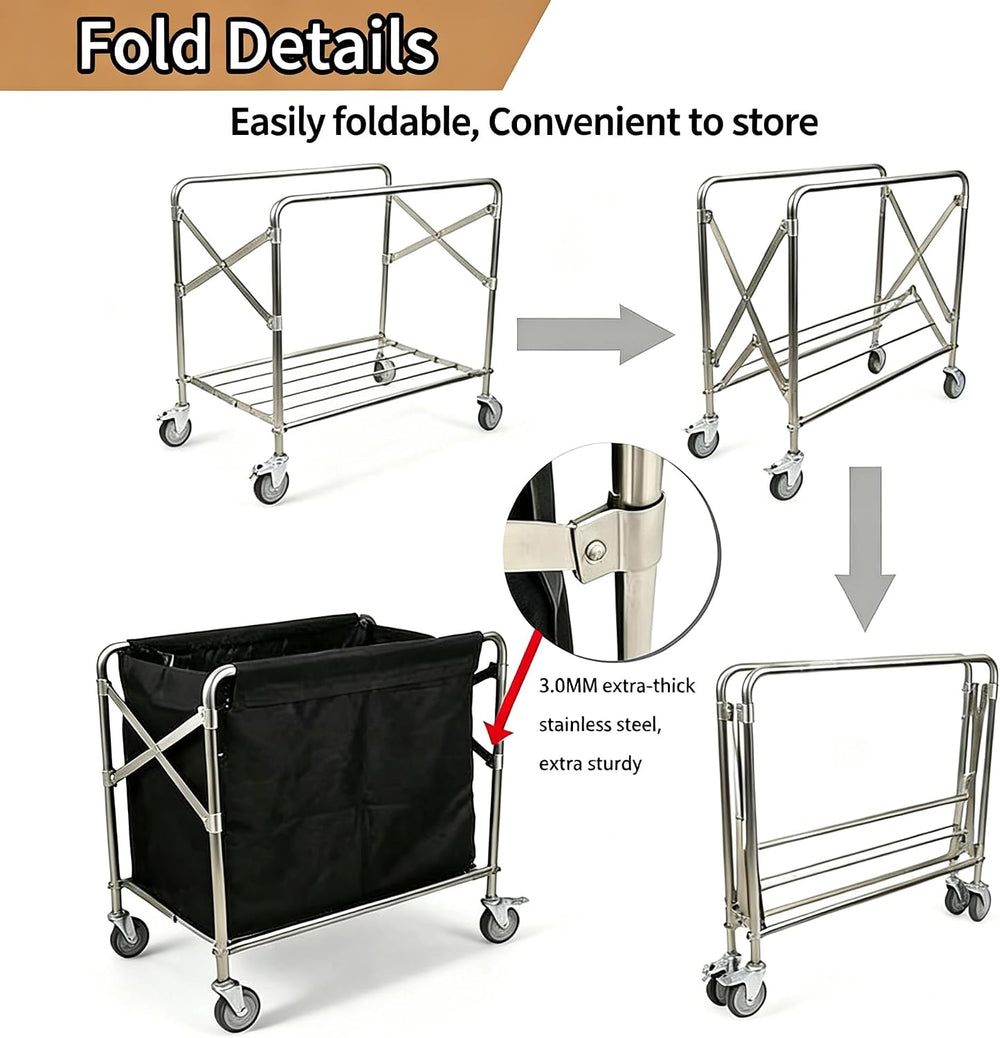 Collapsible Commercial Laundry cart with Wheel, 12 Bushel Laundry Cart