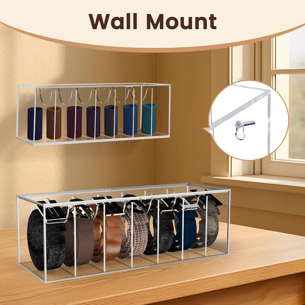 Acrylic Belt Organizer 7-Compartment Clear Case with Separated Cover
