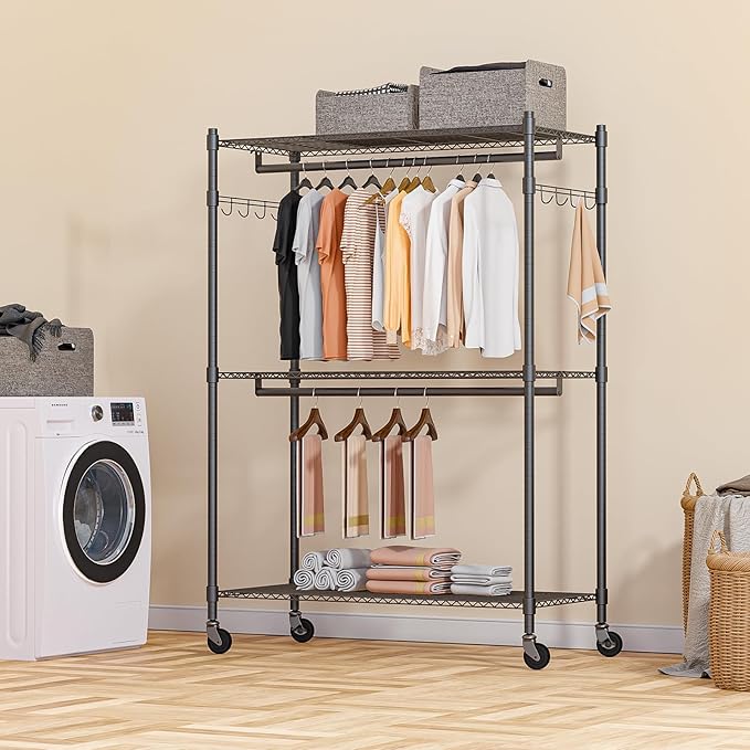 Homdox Heavy Duty Rolling Clothing Rack, Adjustable Garment Rack