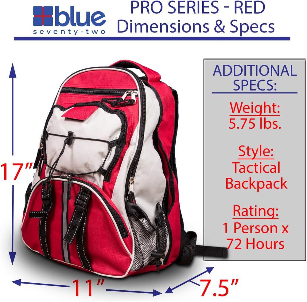Blue Seventy-Two - Pro Series - Red Deluxe 72 Hour Emergency Backpack Surviva...