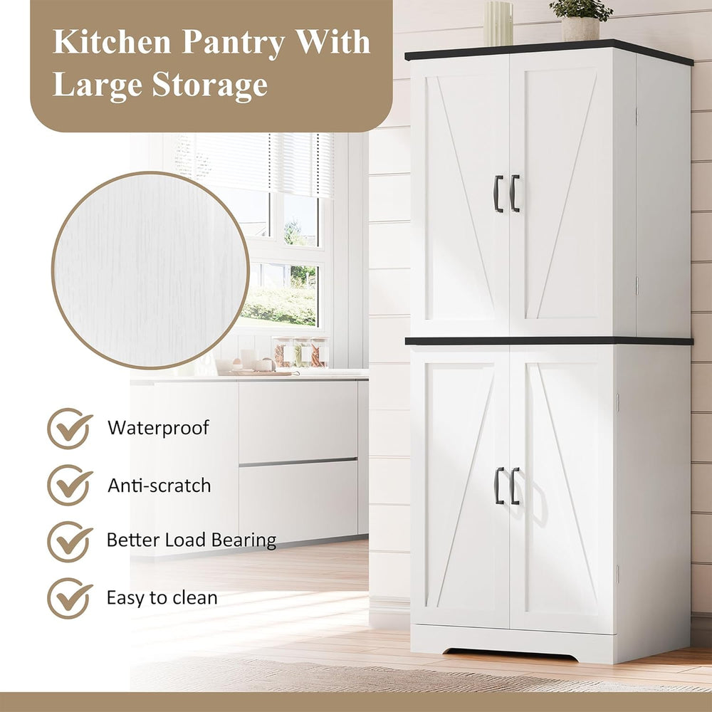 Vongrasig Kitchen Pantry Storage Cabinet with Barn Doors, Drawer & Shelves