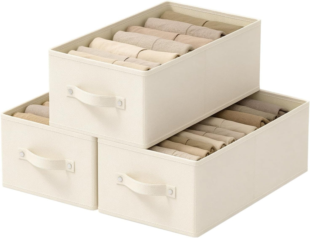Storage Boxes, Fabric Clothes Bins, 3 Pack, Beige, 16.1x9.8x6.5 In