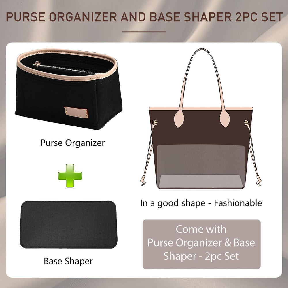Doxo Felt Purse Organizer Insert & Base Shaper 2pc Set for Speedy 30, Black