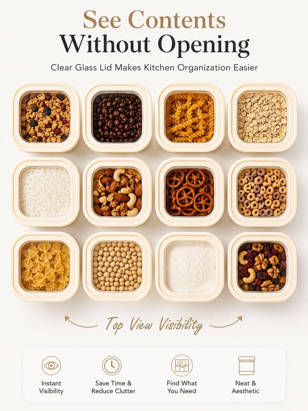 12-Pack Square Glass Pantry Storage Containers with Glass Lids