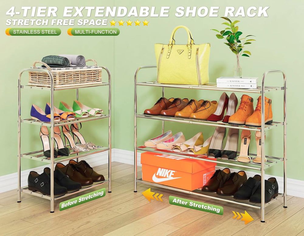 4-Tier Expandable Shoe Rack – Adjustable Heavy Duty Organizer Shelf | 100% St...