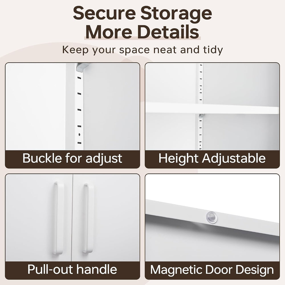 71" H Metal Storage Cabinet with Lock, White Garage Cabinets with 2 Door...