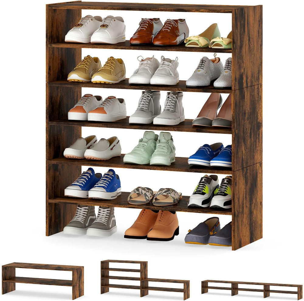 Tangkula 6-Tier Stackble Vertical Shoe Rack, Space Saving Wooden Corner Shoe ...