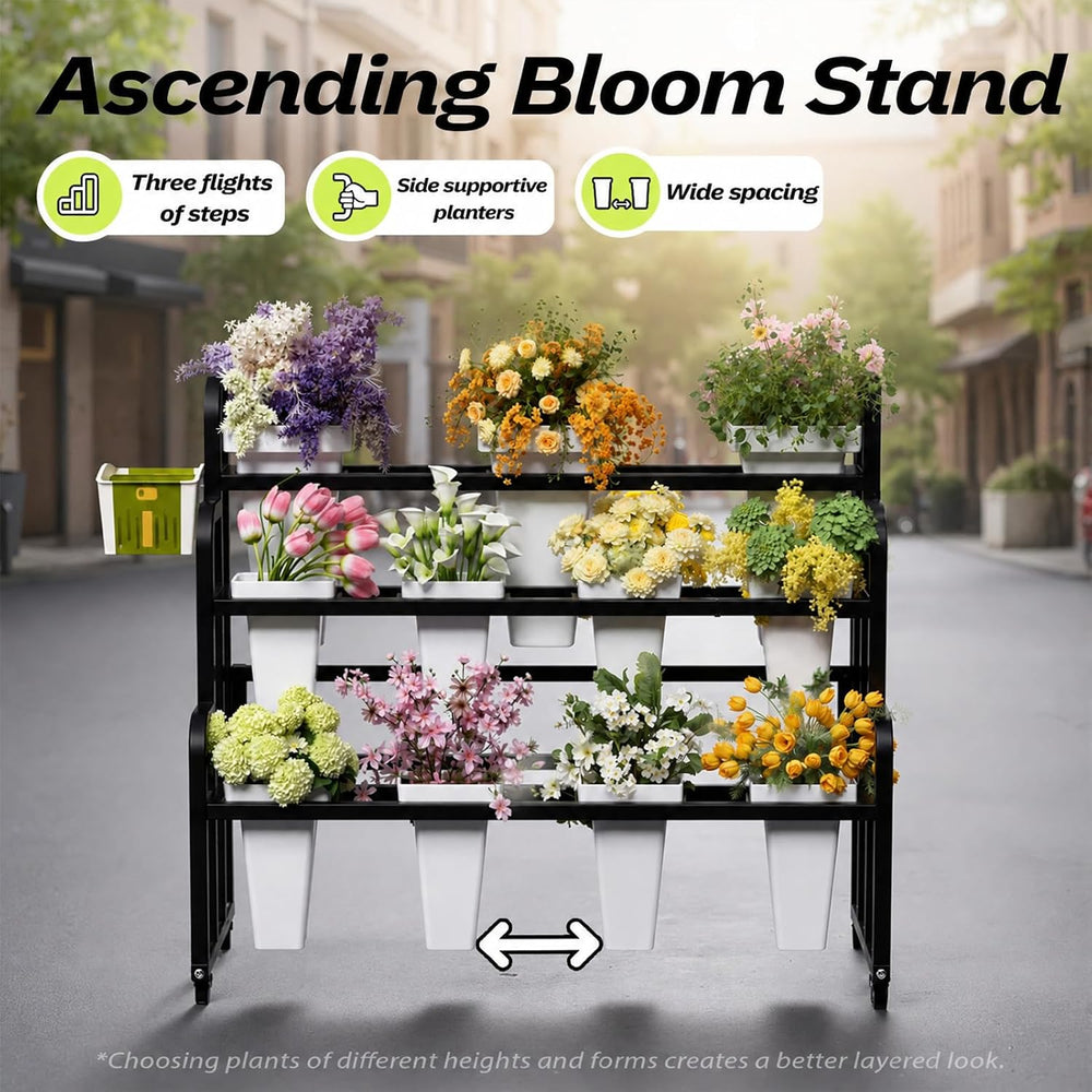 Heavy Duty Flower Bar with Buckets, 3-Tier Bouquet Bar Stand