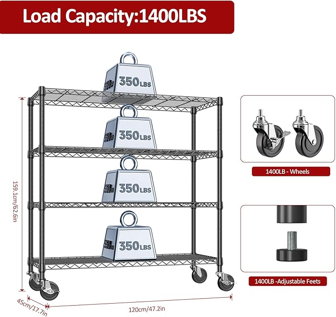 IZEUK 4-Tier Adjustable Heavy Duty Metal Storage Shelving Unit, Wide Utility