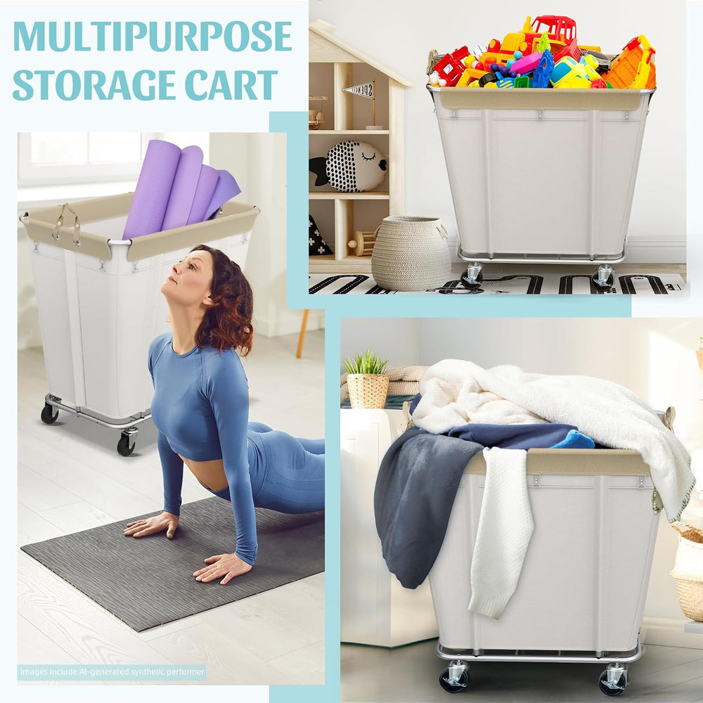 PLKOW 320L Rolling Laundry Cart with Wheels, Beige