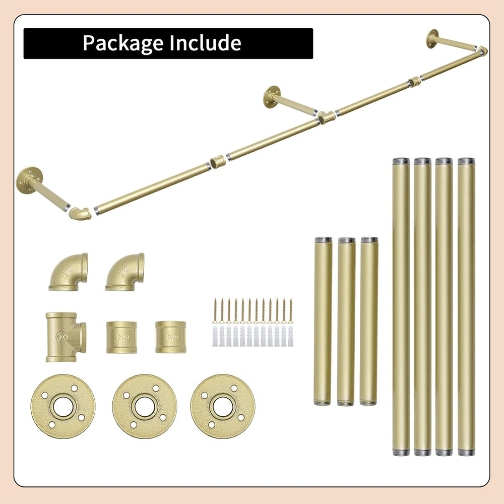 Oroonoko 72inch Gold Wall Mounted Clothes Rack, Industrial Pipe Garment Rack ...