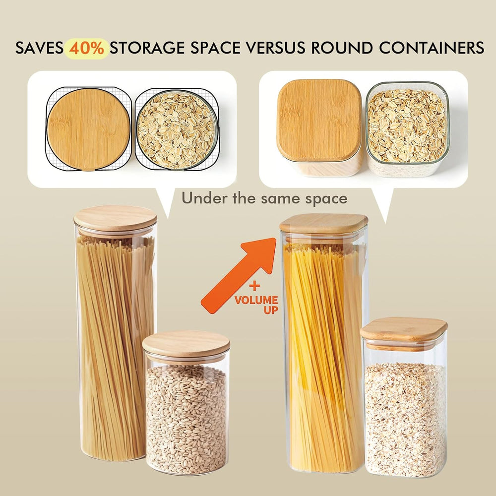 7 Pack Square Glass Storage Containers with Lids, Multi-Size Canisters Sets f...