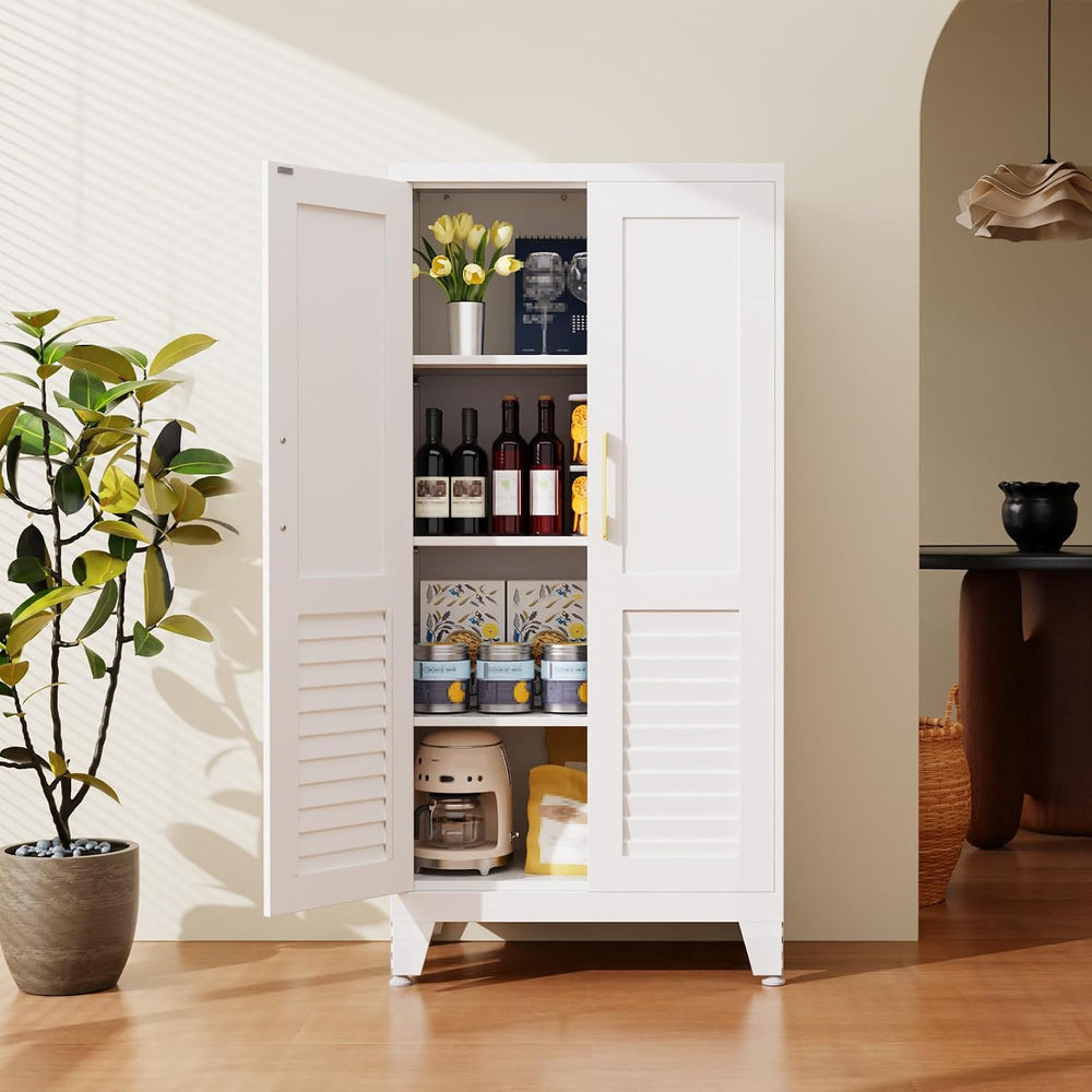 47" Kitchen Pantry Storage Cabinets Metal Pantry Cabinet with 2 Door and...