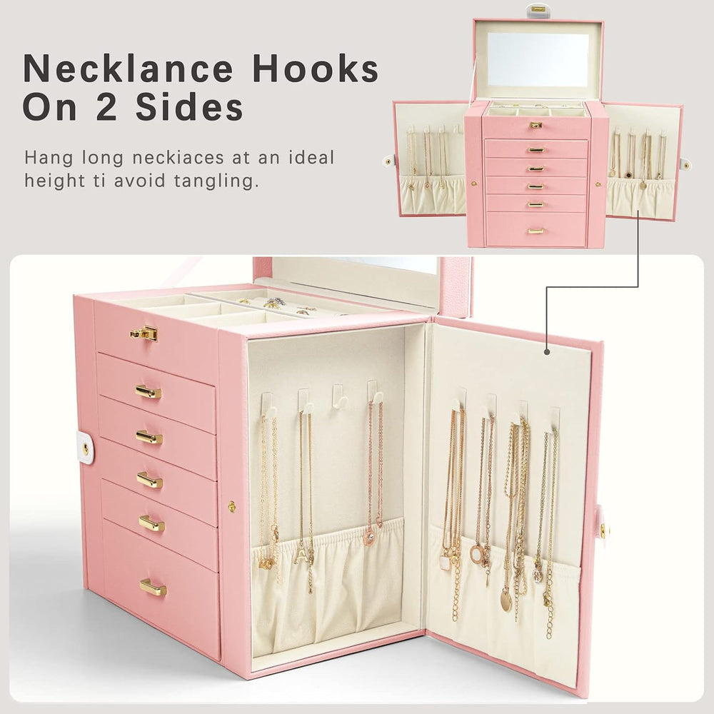 KAMIER Jewelry Box for Women, 6-Layer Large Jewelry Organizer Box with Mirror...