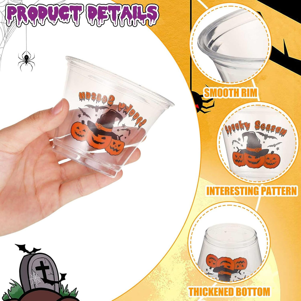 Uiifan 100 Pcs Halloween Party Cups Disposable Plastic Clear Bulk,9 oz