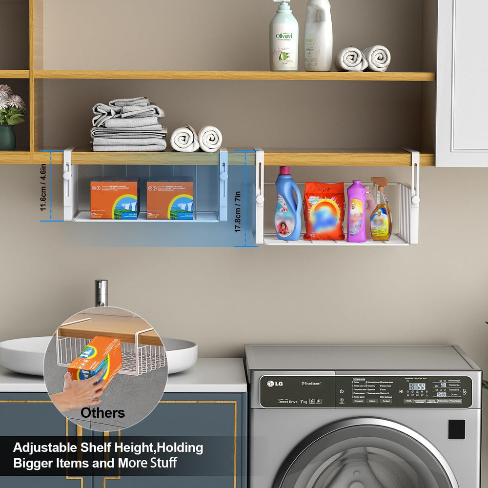 AmonHouseware 2Pack Under Shelf Basket Storage,Adjustable Hanging,White