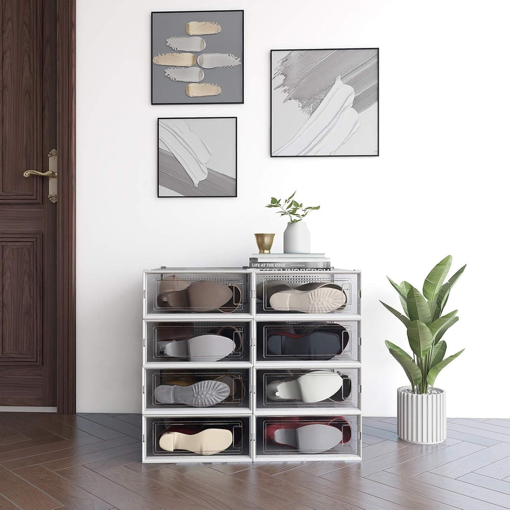 4-Piece Boot and Shoe Storage Box, Stackable Clear Plastic Shoe Box, Space-Sa...