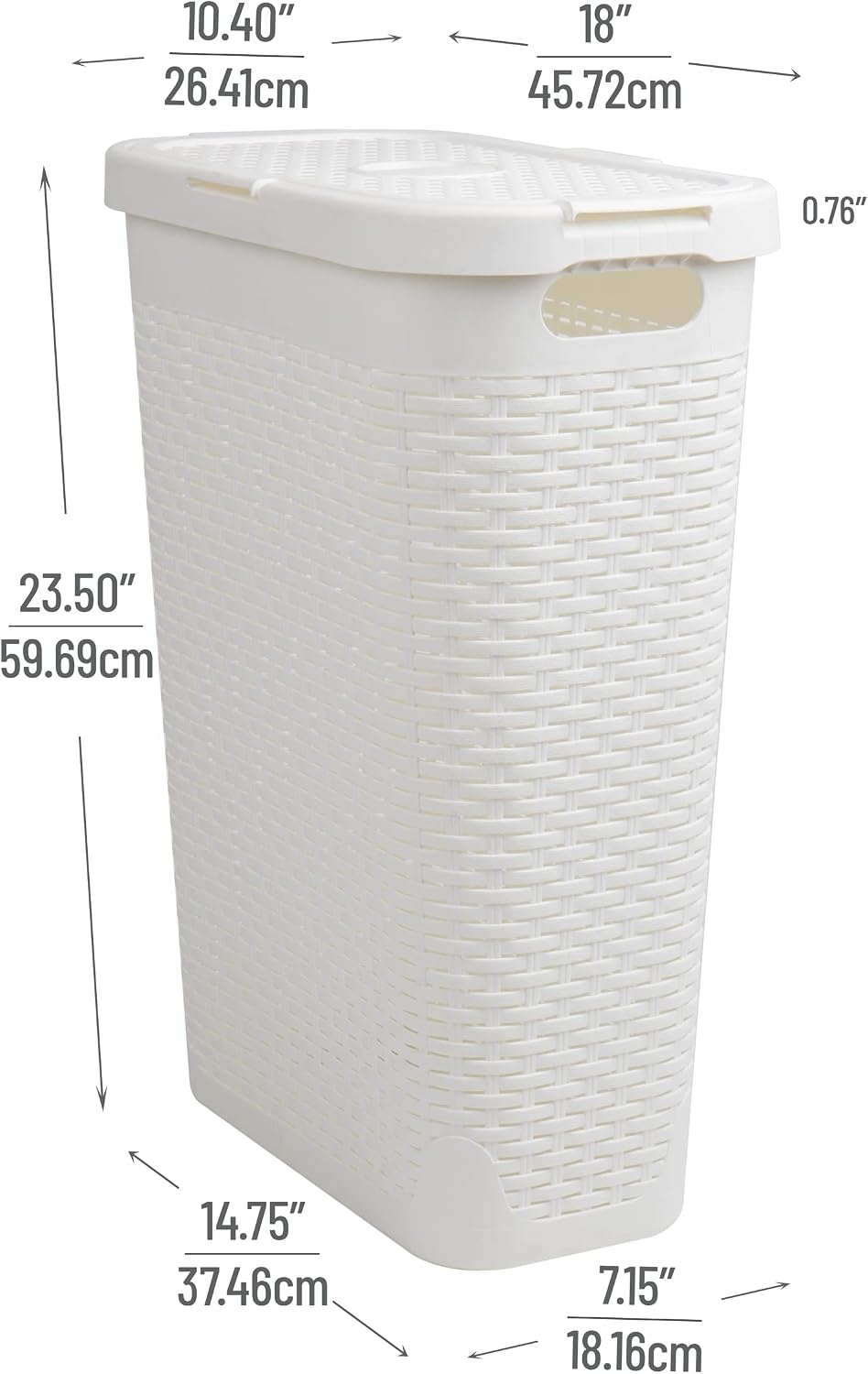 Mind Reader Slim Laundry Hamper with Lid, 40L Clothes Basket, Narrow Tapered ...