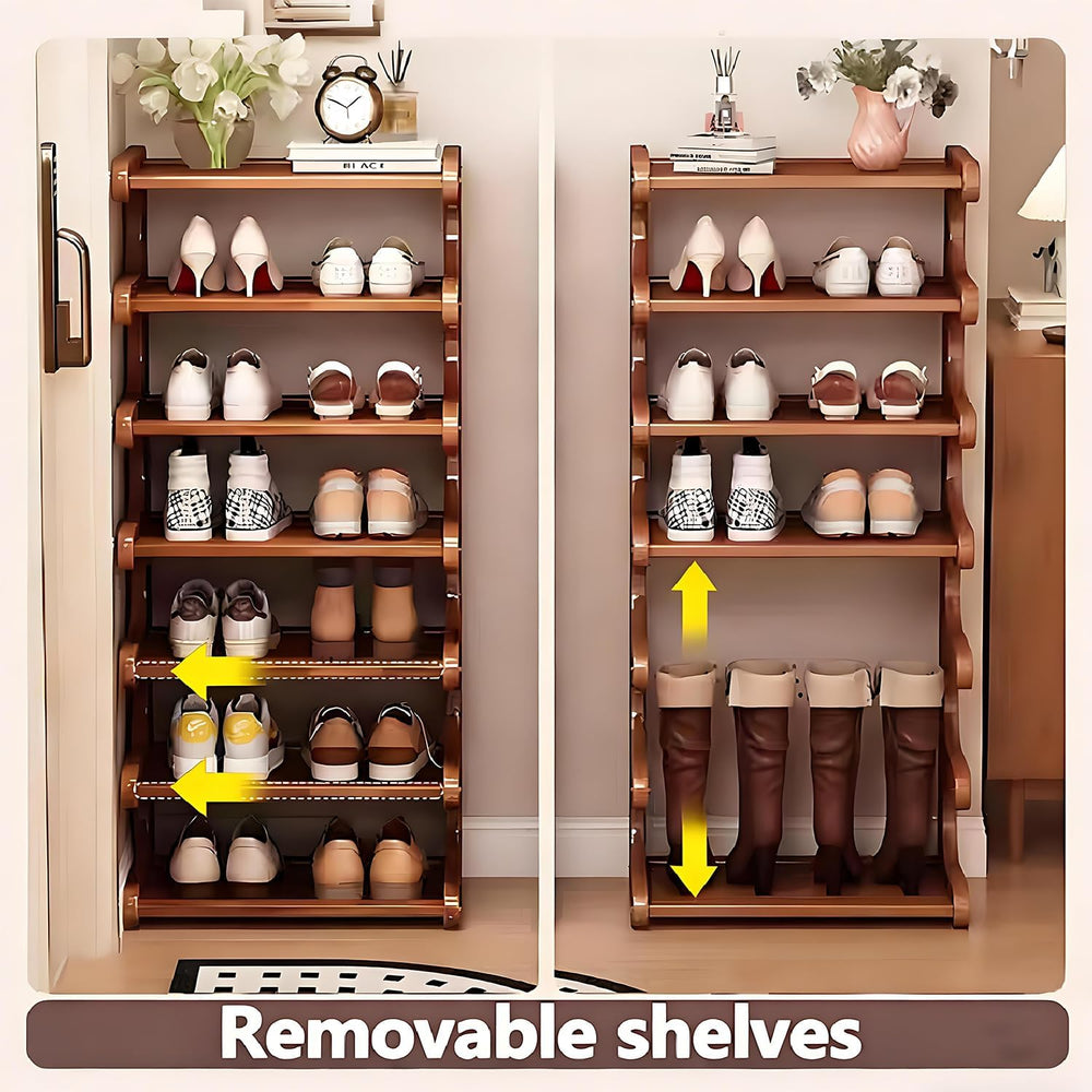 39" Bamboo Shoe Rack - Vertical Shoe Organizer Rack for Small Space, Nar...