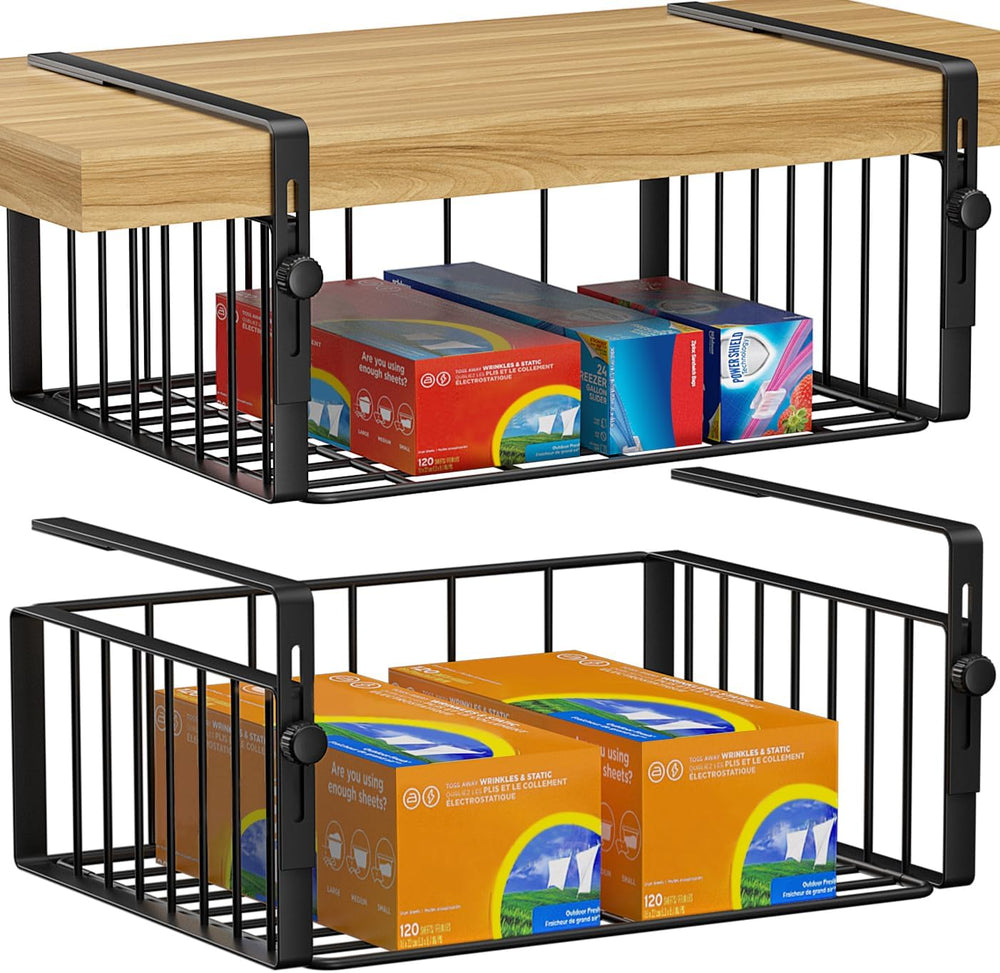 2Pack Under Shelf Basket Storage,Adjustable Hanging,Black